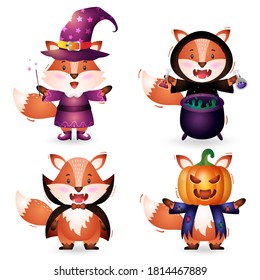 cute fox with costume halloween character collection