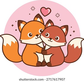 Linda pareja de zorro abrazando amor de dibujos animados animal Vector de San Valentín