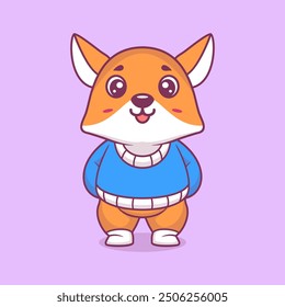 Cute fox creative kawaii wearing jacket cartoon vector icon
