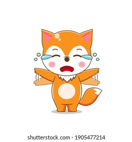 Cute Fox crying  Vector illustration chibi character isolated white background 