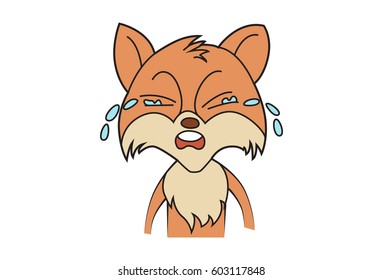 Cute Fox crying. Vector Illustration. Isolated on white background.