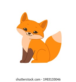 Cute fox cub - cartoon animal character. Vector illustration in flat style isolated on white background.
