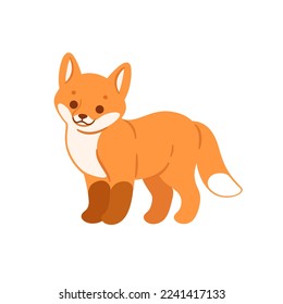 Cute fox cub - cartoon animal character. Vector illustration  isolated on white background.