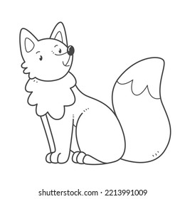 Cute fox cub children's coloring page. Fox coloring book. Vector black and white illustration.