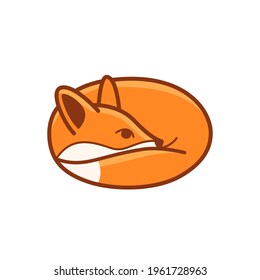 Cute fox curl up. Сartoon animal character. Vector illustration isolated on white background.