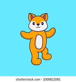 Cute fox is dancing. Animal cartoon concept isolated. Can used for t-shirt, greeting card, invitation card or mascot.