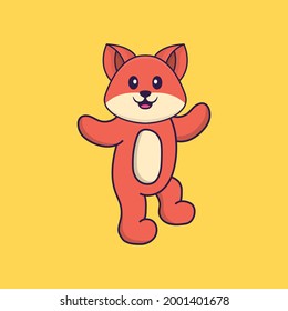 Cute fox is dancing. Animal cartoon concept isolated. Can used for t-shirt, greeting card, invitation card or mascot.