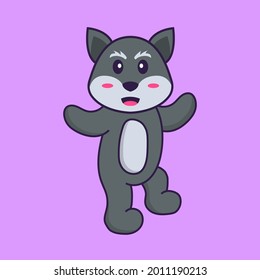Cute fox is dancing. Animal cartoon concept isolated. Can used for t-shirt, greeting card, invitation card or mascot.