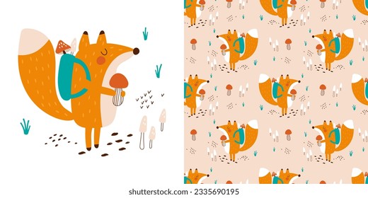 Cute fox.  Design can be used for t-shirt, greeting card, baby shower. Vector illustration.