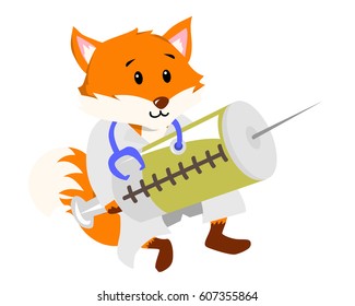 Cute Fox Doctor Illustration Suitable for Education, Card, T-Shirt, Social Media, Print, Book, Stickers, and Any Other Kids Related Activities