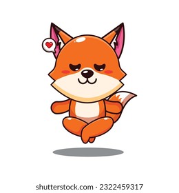 cute fox doing meditation yoga cartoon vector illustration.