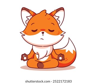 Cute Fox doing yoga cartoon character. Adorable kawaii animal character isolated on white background.