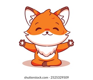 Cute Fox doing yoga cartoon character. Adorable kawaii animal character isolated on white background.