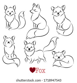 Cute Fox Doodle Collection Free Hand Drawing Vector in Different Poses
