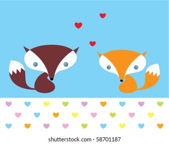 cute fox doodle couple in love