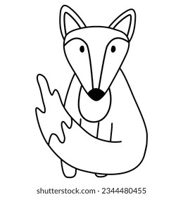 zorro lindo, contorno vectorial plano de estilo doodle para libro de coloración