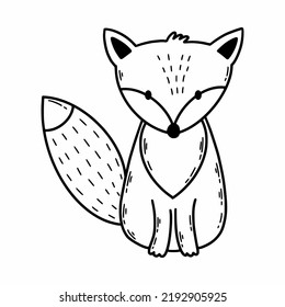 Cute Fox In Doodle Style. Hand Drawn Illustration.