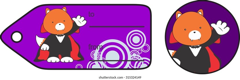cute fox dracula cartoon giftcard set in vector format 