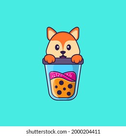 Cute fox Drinking Boba milk tea. Animal cartoon concept isolated. Can used for t-shirt, greeting card, invitation card or mascot.