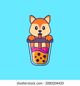 Cute fox Drinking Boba milk tea. Animal cartoon concept isolated. Can used for t-shirt, greeting card, invitation card or mascot.