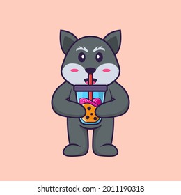 Cute fox Drinking Boba milk tea. Animal cartoon concept isolated. Can used for t-shirt, greeting card, invitation card or mascot.