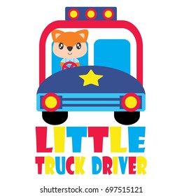 Cute fox drives truck vector cartoon illustration for kid t shirt design, kid nursery wall and graphic wallpaper