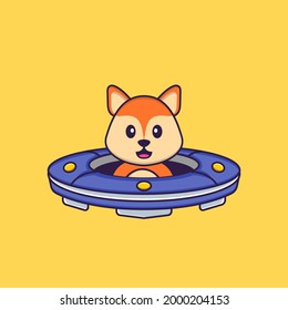 Cute fox Driving Spaceship Ufo. Animal cartoon concept isolated. Can used for t-shirt, greeting card, invitation card or mascot.