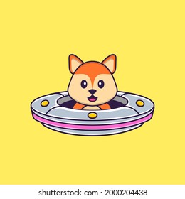 Cute fox Driving Spaceship Ufo. Animal cartoon concept isolated. Can used for t-shirt, greeting card, invitation card or mascot.