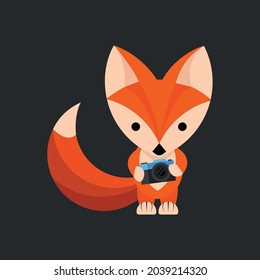 Cute fox with DSLR camera cartoon vector