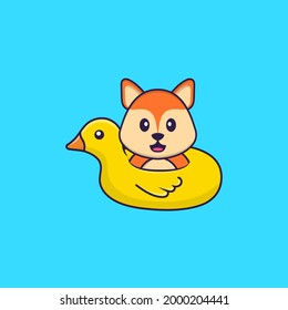 Cute fox With Duck buoy. Animal cartoon concept isolated. Can used for t-shirt, greeting card, invitation card or mascot.