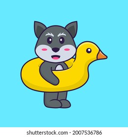 Cute fox With Duck buoy. Animal cartoon concept isolated. Can used for t-shirt, greeting card, invitation card or mascot.