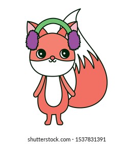 cute fox with ear muffs merry christmas vector illustration