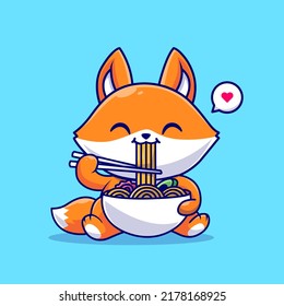 Cute Fox Eating Ramen Noodle Chopstick Stock Vector (Royalty Free ...