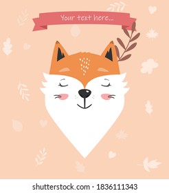 Cute fox face for cards, nursery, gifts, childrens clothes, avatars, etc. Adorable animal cartoon flat vector illustration.  Kids book design elements.
