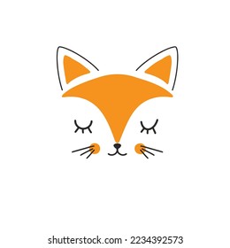 Cute Fox face. Cartoon animal simple portrait, vector illustration.