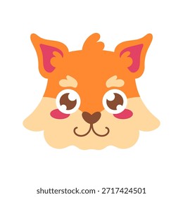 Personaje de dibujos animados de cara de zorro lindo en un estilo de Vector plano. Ilustración de animales amigable y adorable ideal para libros infantiles, arte infantil, marca para niños, pegatinas, mascotas, materiales educativos y diseños divertidos.