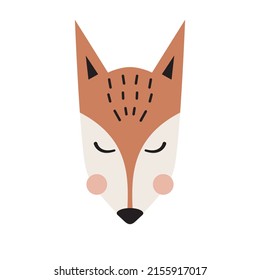 Cute fox face. Cartoon vector illustration