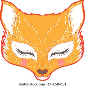 Cute fox face. Character tattoo design for  pet lovers, artwork for print, textiles. Isolated vector illustration.