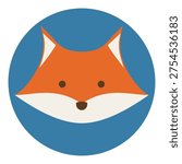 Cute Fox Face Flat Vector Icon in Circle Minimal Cartoon Animal Avatar Design.