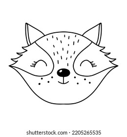 Cute Fox Face. Funny Animal Head Icon. Hand Drawn Isolated Vector Illustration In Doodle Style On White Background.