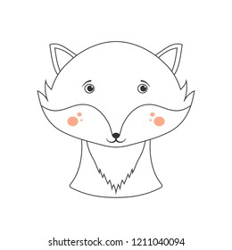 Cute fox face on white background, linear style, vector eps10 illustration