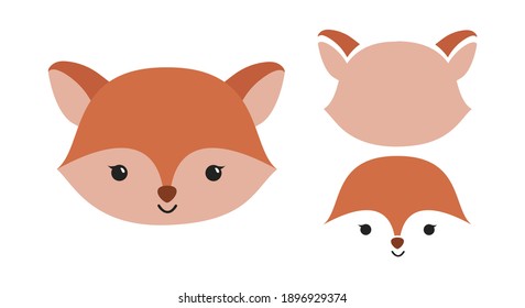 Cute fox face print. Kids vector illustration. Baby clothes print. Isolated on white background. Woodland animal head anime kawaii style. Sweet character icon. Die-cut file. Fox head pattern.