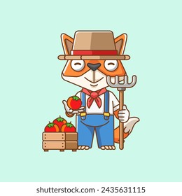 Cute Fox farmers harvest fruit and vegetables cartoon animal character mascot icon flat style illustration concept set