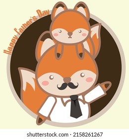 Cute fox father and child