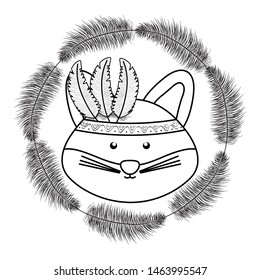 cute fox with feathers hat bohemian style character