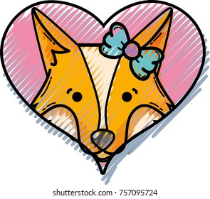 cute fox female animal inside heart
