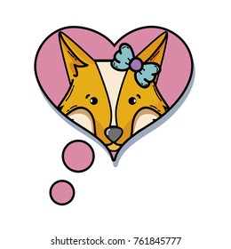 cute fox female animal inside chat bubble vector illustration