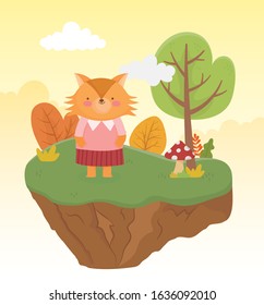 cute fox with female clothes forest nature landscape vector illustration