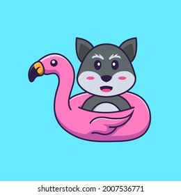 Cute fox With flamingo buoy. Animal cartoon concept isolated. Can used for t-shirt, greeting card, invitation card or mascot.
