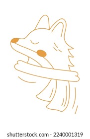 Cute fox flat icon Wild animal Winter forest postcard element